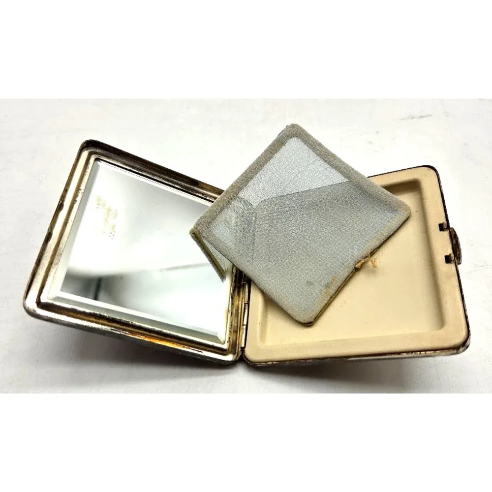 Vintage Silver Makeup Mirror Compact Vanity Travel Collectible 1950s-1979 US